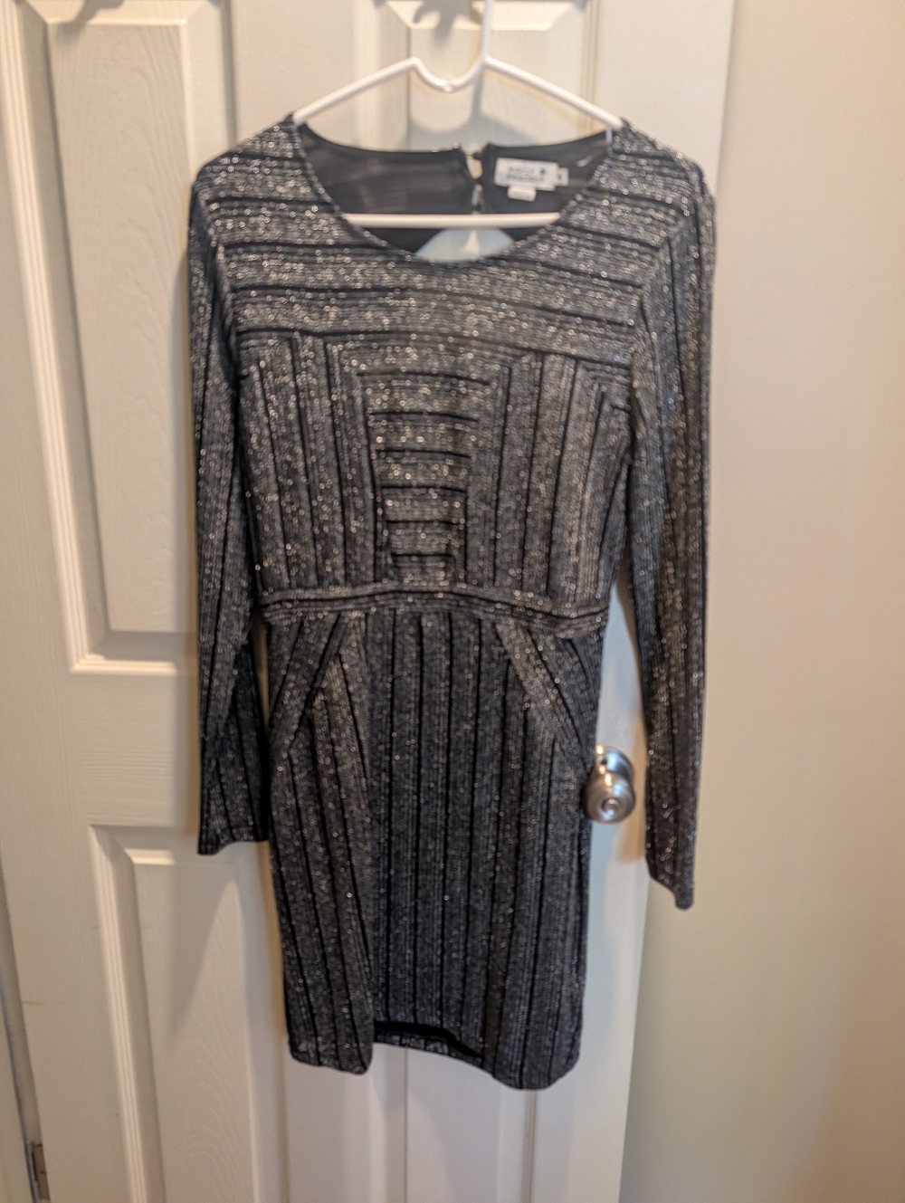 Sparkle-Striped Long Sleeve Cocktail Dress - Black And Silver
